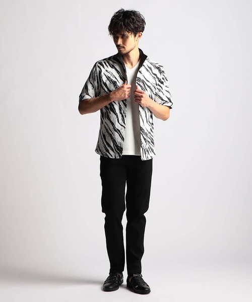 ●新品　ニコル　総柄　日本製　シャツ NICOLE CLUB FOR MEN シャツ アラカルトプリント半袖スタンド