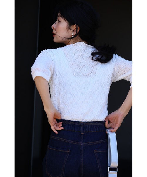 カワイイ CAWAII 肘まで隠れる アイロン不要 クシュクシュトップス Tシャツ ブラウス カットソー 七分袖 半袖 春 夏 秋 伸縮性 白 黒 ホ カワイイ CAWAII 肘まで隠れる アイロン不要 クシュクシュ