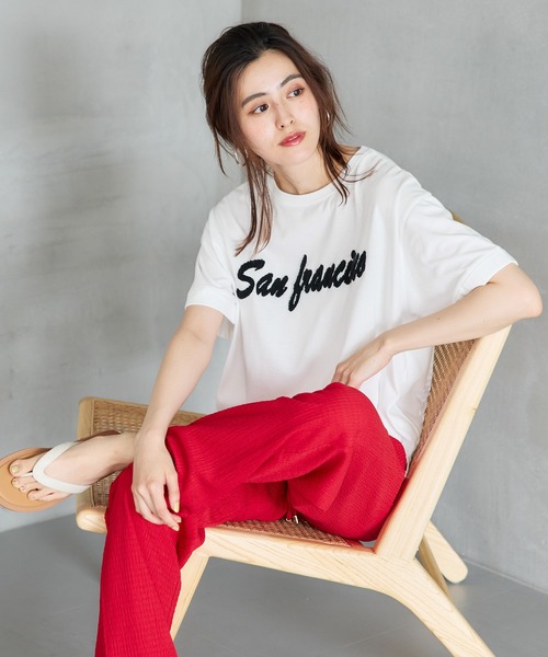tシャツ カテゴリーロゴ S/S Ｔシャツ レディース coca tシャツ 刺繍ロゴサイドスリットTシャツ レディース
