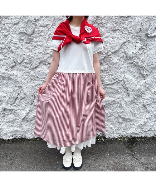 PINK HOUSE（ピンクハウス） ワンピース 半袖 ロンドンストライプ使い 