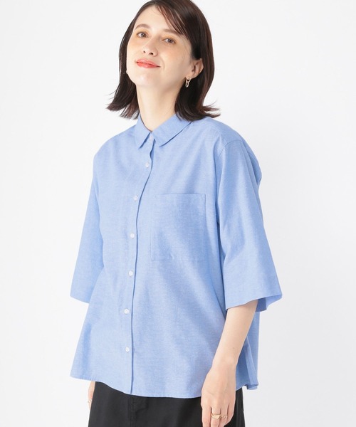 ブラウス シャツ ヨーク切替ハーフスリーブシャツ レディース メンズ CB CRESTBRIDGE ブラウス シャツ サイド切替ハーフスリーブ