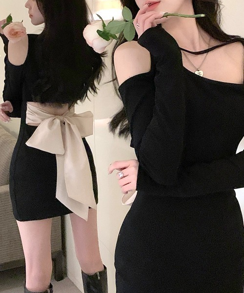 BACKリボンデニムミニワンピース REMUR ワンピース BACKリボン付きミニワンピース : ZOZOTOWN