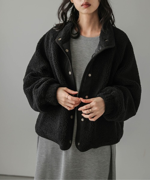 コート アウター 異素材切替 スタンドネック ボアジャケット