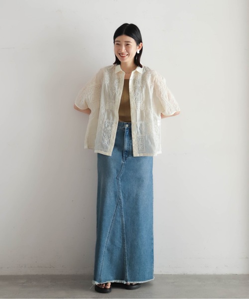 「NOMBRE IMPAIR」 半袖ブラウス FREE サックスブルー レディース NOMBRE IMPAIR ブラウス シャツ コットン麻キャンバス ボックス