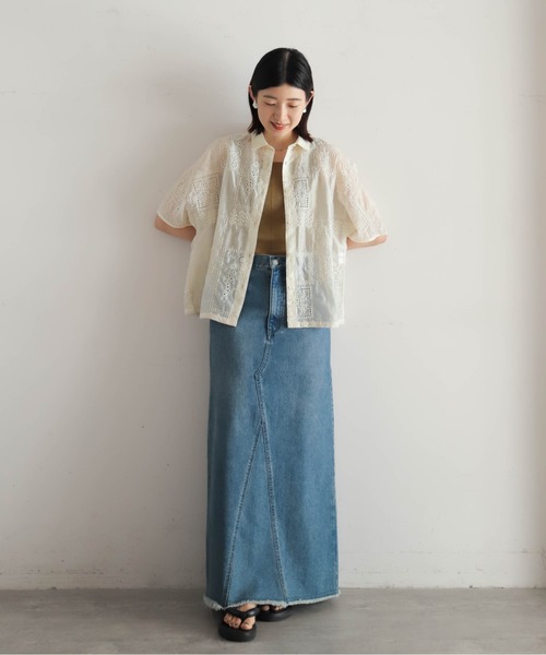 NOMBRE IMPAIR ブラウス シャツ テンセル刺繍 衿付きショート