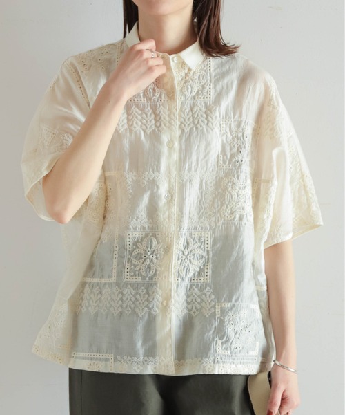 ブラウス シャツ French Emboss Ribbon Shirt レディース French Emboss Ribbon Shirt/フレンチエンボスリボンシャツ