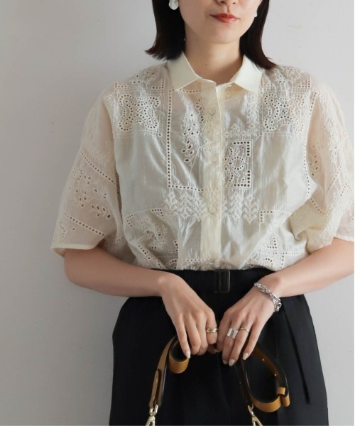 NOMBRE IMPAIR ブラウス シャツ テンセル刺繍 衿付きショート