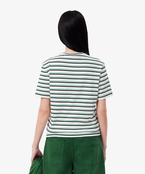 LACOSTE tシャツ エッセンシャルボーダー半袖Tシャツ レディース