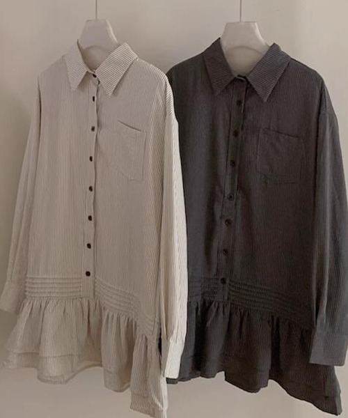 DAY CLOSET シャツワンピース レディース 長袖ストライプティアード 