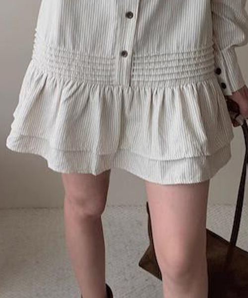 DAY CLOSET シャツワンピース レディース 長袖ストライプティアード 