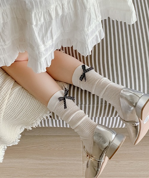ROOP TOKYO 靴下 Dot ribbon midriff socks /ドットリボン ミドル