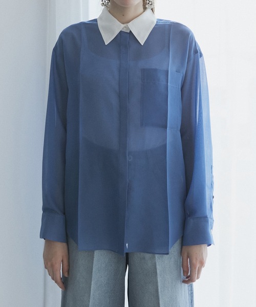 LE CIEL BLEU ブラウス シャツ ボイルフロントプレスシャツ