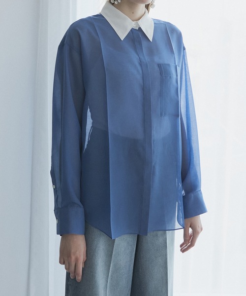 LE CIEL BLEU ブラウス シャツ ボイルフロントプレスシャツ