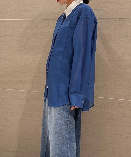 シャツ+ブラウス(長袖+七分) LE CIEL BLEU - le ciel blue Round Form Shaped Blouse LE CIEL BLEU（ルシェルブルー）の「Zip Front Shirt（シャツ