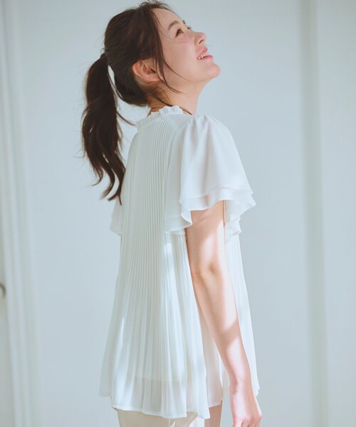 【2WAY・洗える】シフォンジョーゼットプリーツ ブラウス Feroux ブラウス シャツ 「2WAY・洗える」シフォンジョーゼット