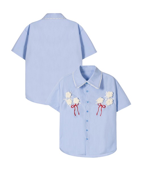 ブラウス シャツ 「HOOK」for girls フラワー刺繍レース襟シャツ レディース