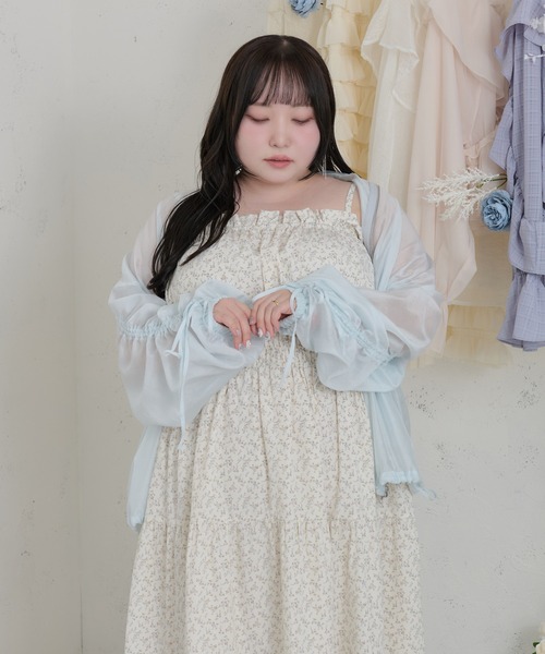 Louiosy ルオシー リボン付きドロストシアーブルゾン ブルー XL Louiosyルオシー リボン付きドロストシアーブルゾン ブルー LL