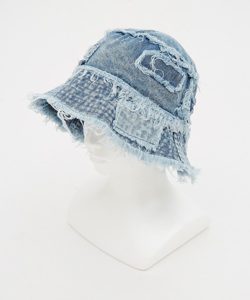 レア　デニムパッチハット 日本製　未使用　美品 帽子 ハット an meets zakka クラッシュフリンジランダムパッチワーク