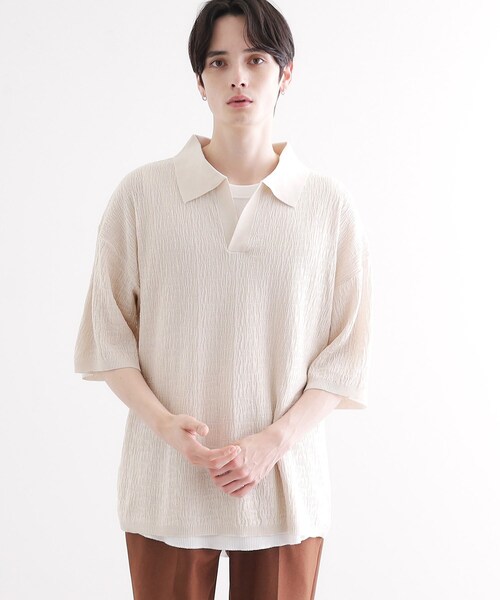LOEWE コットンシルク スキッパーニットポロシャツ M tk.TAKEO KIKUCHI（ティーケータケオキクチ） ポロシャツ スキッパー
