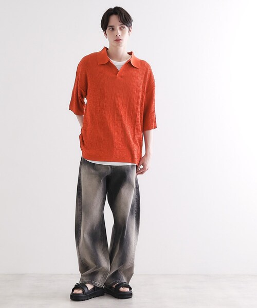 KITH KHM033427 シャドウストライプ スキッパー ポロシャツ L L-Line】スキッパー ポロシャツ【予約】 | 5351プール・オム(5351POUR