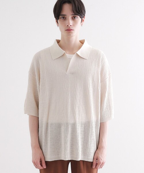 KITH KHM033427 シャドウストライプ スキッパー ポロシャツ L Kith Shadow Stripe Marcel Soccer Top - Black