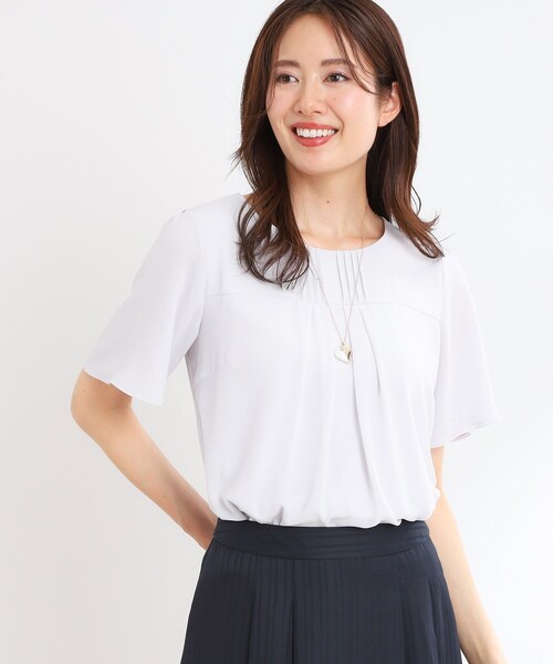 ブラウス シャツ 「UVカット／接触冷感／マシンウォッシュ可」横切替ピンタックデザインブラウス レディース