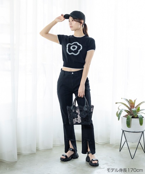 「MARY QUANT」 半袖ニット M ブラック レディース