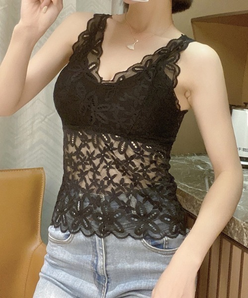 shoppinggo キャミソール 夏服 総レースキャミソール カップ付 キャミ