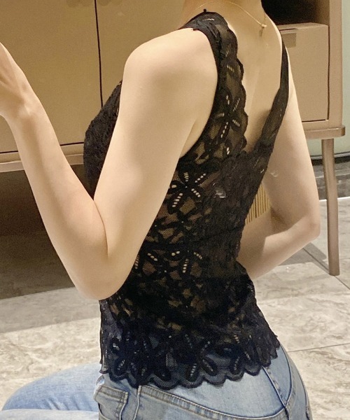 shoppinggo キャミソール 夏服 総レースキャミソール カップ付 キャミ