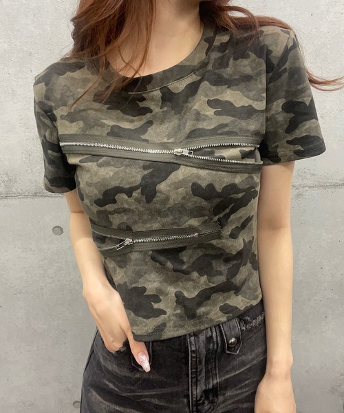 Admiral レディース　ベージュグレー迷彩 Tシャツ Roger&Raw tシャツ 迷彩ショートTシャツ カモフラージュ柄T