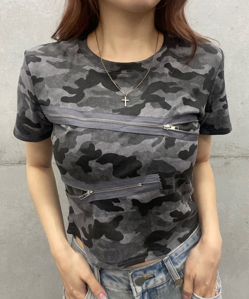 Admiral レディース　ベージュグレー迷彩 Tシャツ Roger&Raw tシャツ 迷彩ショートTシャツ カモフラージュ柄T