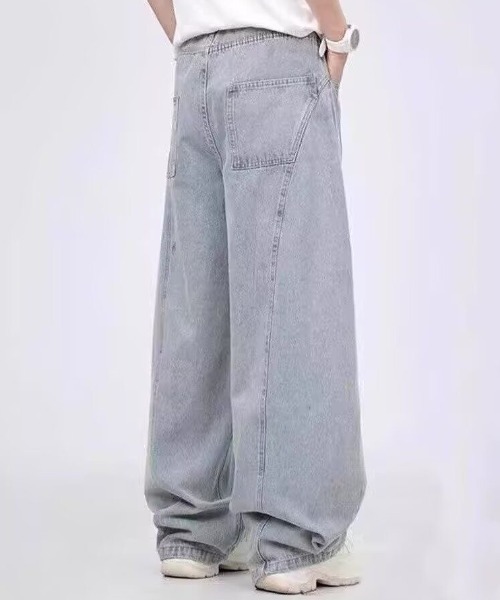 EAT*日本未入荷*ウォッシュ/ダメージ ワイドレッグ デニムパンツ FreeZone ジーンズ ルーズフィットダメージワイドデニムパンツ