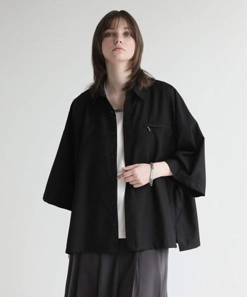 【新品】ELLIE ハーフスリーブナイロンOP【BLACK】 ELLUV シャツ 「ELLUV/エルヴ」サマーTR ジップポケット ハーフ