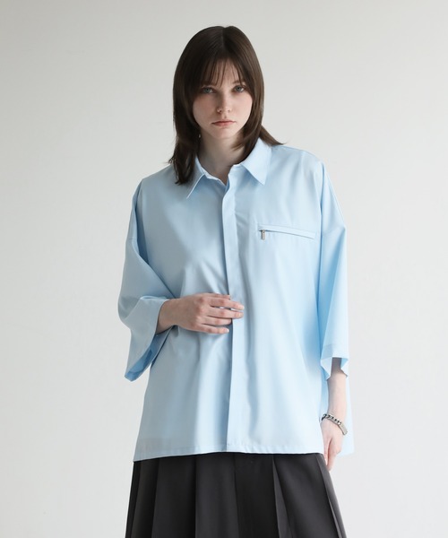 ebure エブール ビルコツイル ハーフスリーブ シャツ 38 オーバーサイズ ELLUV シャツ 「ELLUV/エルヴ」サマーTR ジップポケット ハーフ
