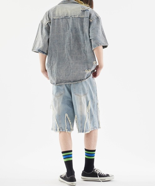 Theater code ハーフパンツ ワイドパンツ ジーンズ Crushed denim half