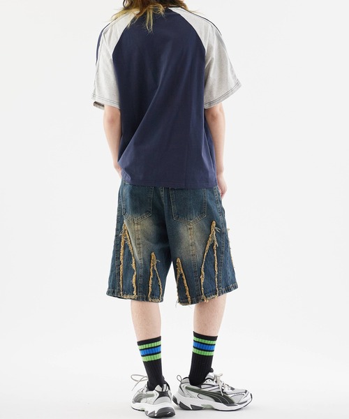 Theater code ジーンズ Crushed denim half pants/フリンジデニム