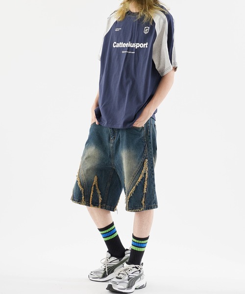 Theater code ハーフパンツ ワイドパンツ ジーンズ Crushed denim half