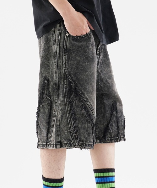 Theater code ジーンズ Crushed denim half pants/フリンジデニム