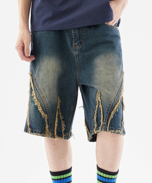 Theater code ハーフパンツ ワイドパンツ ジーンズ Crushed denim half