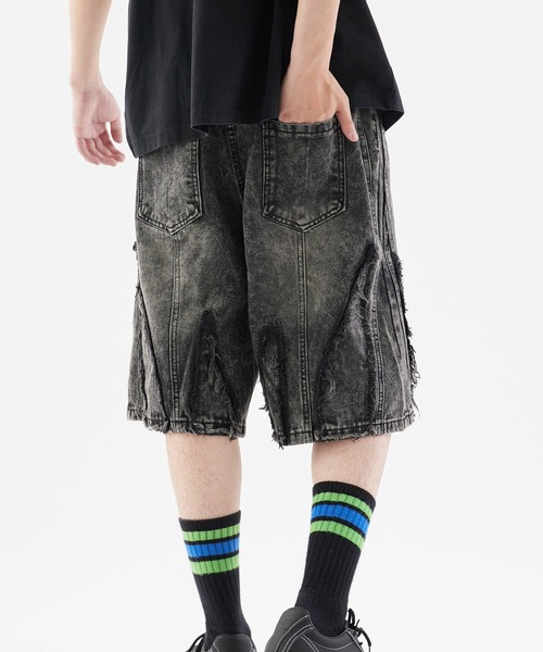 Theater code ジーンズ Crushed denim half pants/フリンジデニム