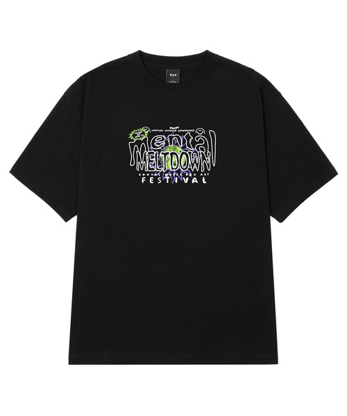 HUF ブラックTシャツ HUF tシャツ MENTAL MELTDOWN TEE / ハフ 半袖 Tシャツ プリント