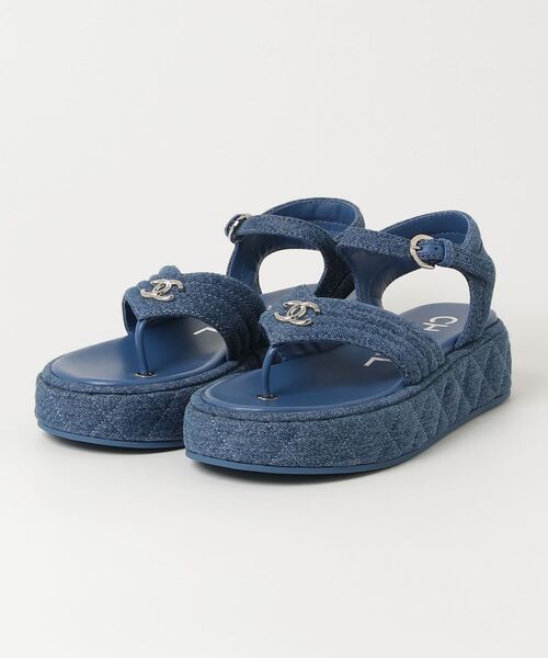 CHANEL シャネル サンダル 37 正規品 CHANEL（シャネル） ココマーク トングサンダル 37 ブルー レディース