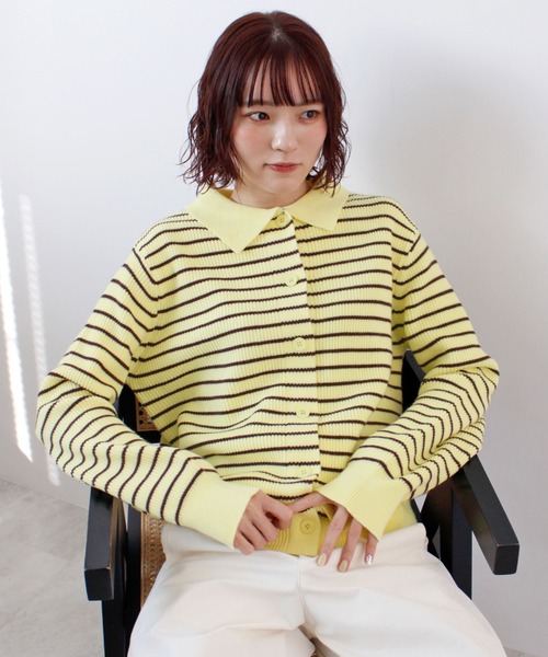ニット セーター 「26SS 新色追加」襟付きボーダーニット レディース