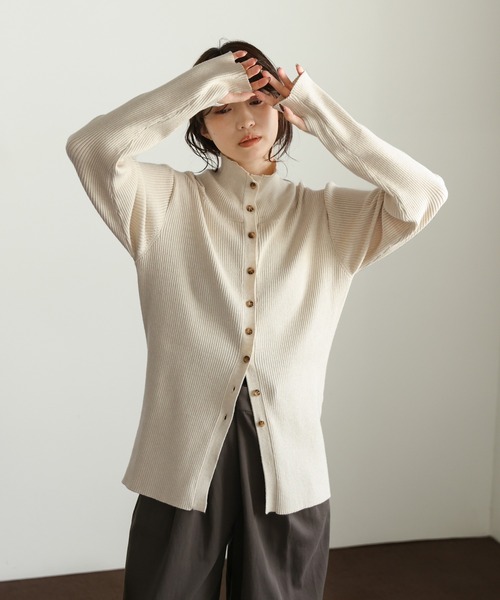 select MOCA Et カーディガン 「Et」Button Design High-Neck Rib Knit