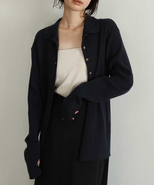 select MOCA Et カーディガン 「Et」Button Design High-Neck Rib Knit