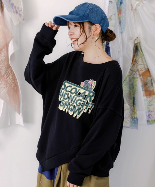 ★バイボレ BYBORRE★切替デザイン エレガントスウェット ネイビー レア ScoLar（スカラー） トレーナー スウェット ひび割れPt 裏毛PO