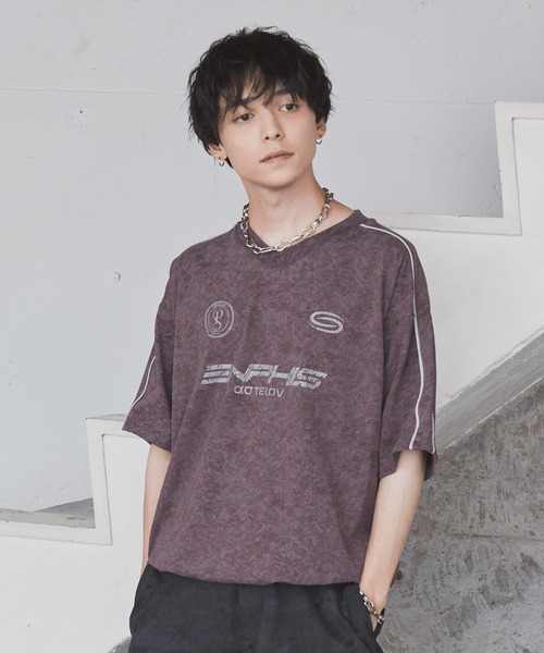 「Spielio」 半袖Tシャツ L バーガンディー メンズ_画像6