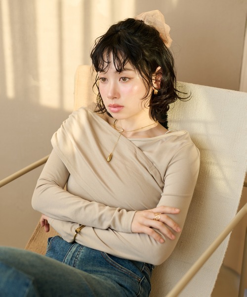 tシャツ asymmetry gather tops /アシンメトリーギャザーストレッチ