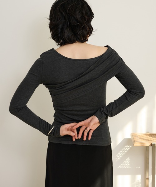 tシャツ asymmetry gather tops /アシンメトリーギャザーストレッチ