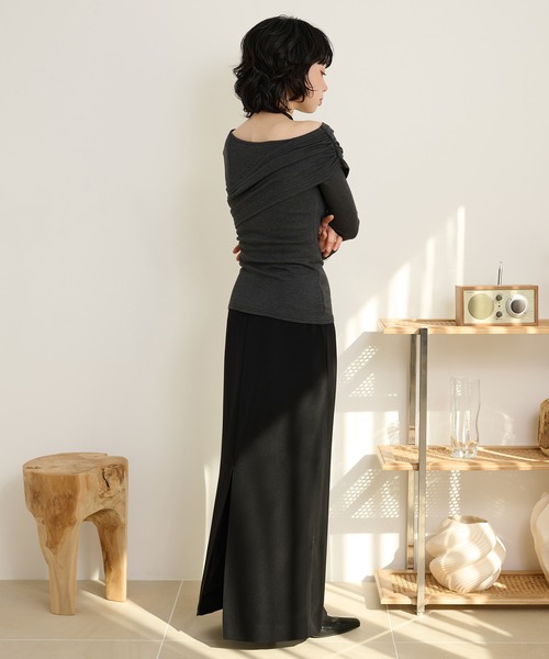 tシャツ asymmetry gather tops /アシンメトリーギャザーストレッチ